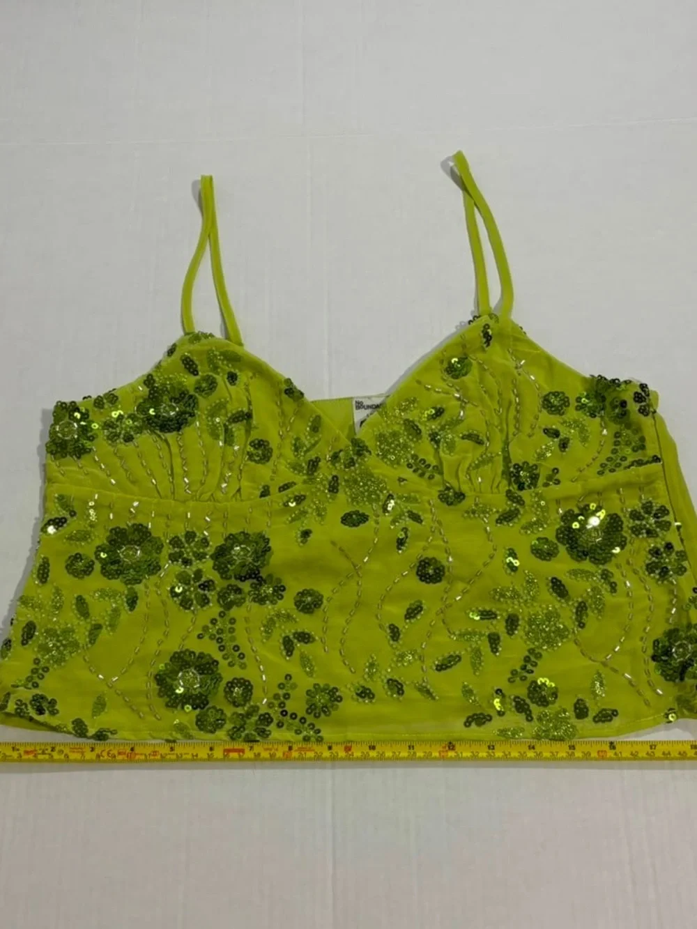 No Boundaries Neon Green Sequin Embellished Spaghetti Strap Camisole